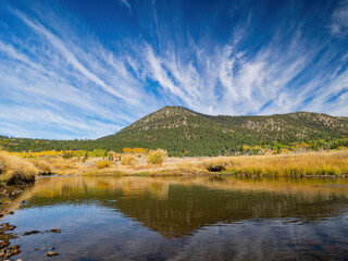 Sunny view with beautiful fall color along the Hope Valley in Lake Tahoe area
