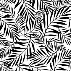 Vector black and white seamless pattern with palm leaves.
