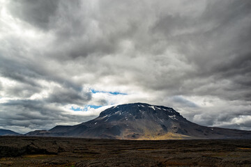 On the road to Mount Askja in a cloudy day, Iceland