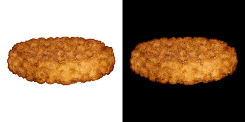 Fried Chicken Cutlet in batter hand drawn watercolor illustration. American junk food for menu design isolated on white and black background