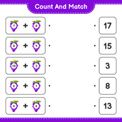 Count and match, count the number of Grape and match with right numbers. Educational children game, printable worksheet, vector illustration