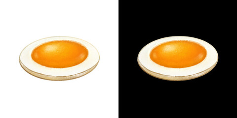 Fried egg hand drawn watercolor illustration. Omelette with yolk for breakfast menu design isolated on white and black background