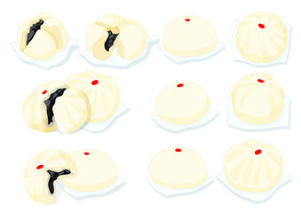 steamed bun with black bean paste and chinese cuisine on white background vector illustration