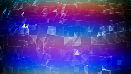 Colorful blurred abstract plexus particle effect obackground. Mess communication technology network background with moving lines and dots. Tech connection futuristic web concept texture.