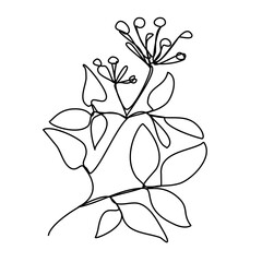Continuous Line Drawing Flower for print, beauty, organic, etc. Sketch of Flowers Isolated on White Background. One Line in trendy minimalistic style. Vector Illustration. 