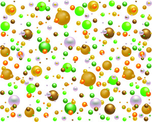 Colorful chaotic beads and pearls. 3D vector illustration. 