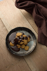 Delicious Asian small cookies with melting chocolate.