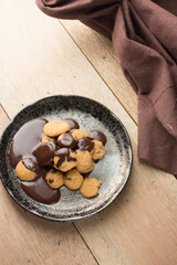 Delicious Asian small cookies with melting chocolate.