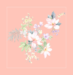 Obraz premium Flowers watercolor illustration.Manual composition.Big Set watercolor elements，Design for textile, wallpapers，Element for design,Greeting card