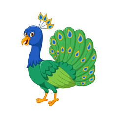 Fototapeta na wymiar Cartoon happy peacock on white background