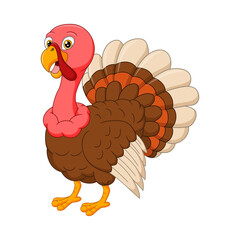 Cartoon happy turkey on white background