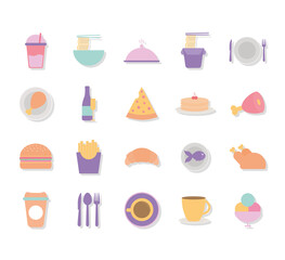 set of restaurant icons on a white background