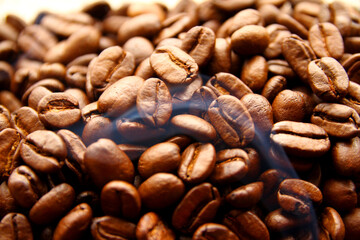 Macro of roasted coffee beans 