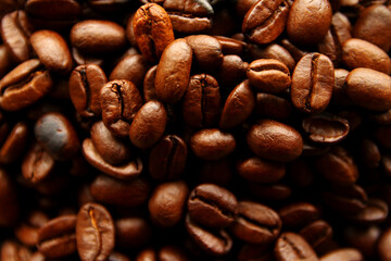 Macro of roasted coffee beans 