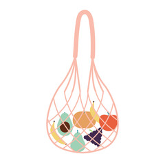 eco bag with a fruits inside of it on a white background
