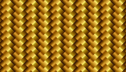 3D Golden wicker pattern. Luxury woven texture.Metallic weave ribbons.Abstract jewelry background.Gold metal ornament. Interlacing surface.Decoration for design.Vector illustration.