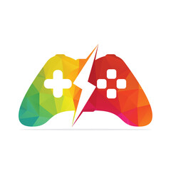 Lightning Bolt gaming logo vector. Joystick logo combination with thunder.