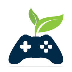 Game and leaf logo design template. Eco gaming logo vector design.