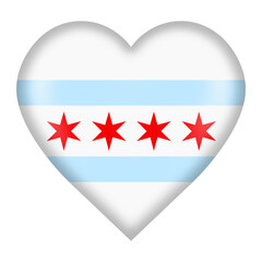 Chicago flag heart button isolated on white with clipping path