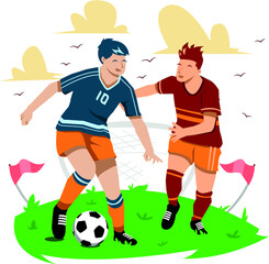two young people playing soccer © Vexland