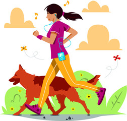 woman jogging with her pet