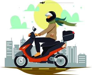 Fototapeta na wymiar woman on a motorcycle in the city