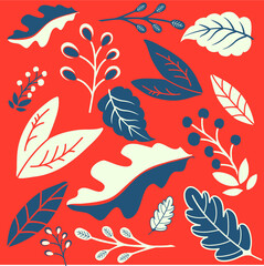 Pattern with Foliage, Vintage Vector Botanical Illustration