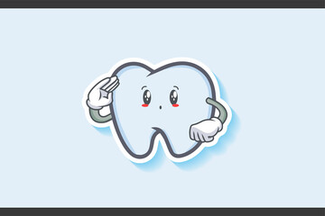 UH , OH, GASP Face Emotion. Salute, Respect Handgun Gesture. Tooth Cartoon Drawing Mascot Illustration.