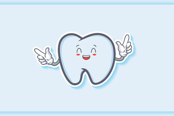LOL, HAHA, LAUGH, FUN Face Emotion. Double Forefinger Handgun Gesture. Tooth Cartoon Drawing Mascot Illustration.