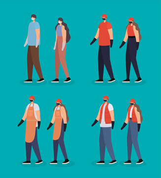 Group Of Men And Women With Safety Mask