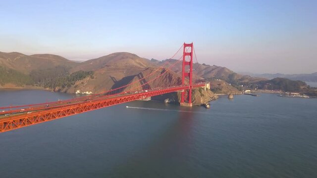 Stunning drone over San Francisco and the Golden Gate Bridge. Very unique and rare drone aerial footage of California's iconic bridge over the bay.