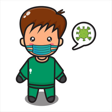mascot cute boy wearing mask, cartoon male character vector eps 10 on white background