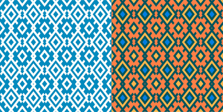 Seamless pattern repeating design with geometric shapes.
