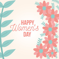 happy womens day poster with flowers and plants