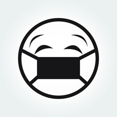 Emoticon face with medical mask icon over white background. Eps 10 vector illustration.