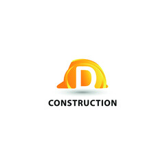 D Initial Letter and Hard Hat Protection Helmet. Safety Logo concept. Construction and Contractor building logo design