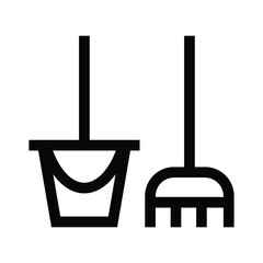 broom and bucket icon vector