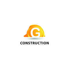 G Initial Letter and Hard Hat Protection Helmet. Safety Logo concept. Construction and Contractor building logo design