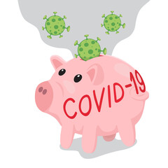Piggy Bank With Coronavirus Crisis,Financial Coronavirus Crisis, illustration vector cartoon