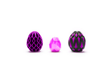 Trendy Easter low poly decor. Pink and black eggs of geometric style. Happy Easter greeting card. Holiday concept in minimal style.