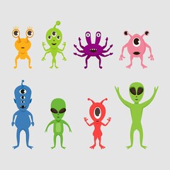 Monster alien creature character object flat vector illustration isolated on white background