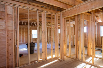 Framing beam of new house under construction home framing