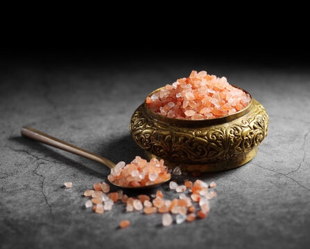 Himalayan Pink Salt In Golden Box At Kitchen