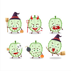 Halloween expression emoticons with cartoon character of slice of soursop