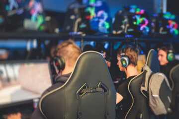 Cyber sport e-sports tournament, team of professional gamers, close-up on gamer's hands on a...