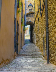 view on a street of the medieval city of Girona, Catalonia, Spain