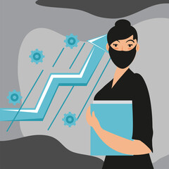 businesswoman mask with folder and chart growth