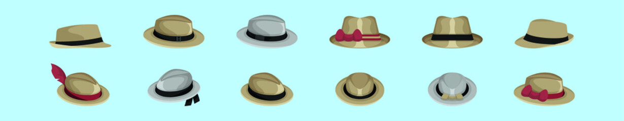 set of panama hat cartoon icon design template with various models. vector illustration isolated on blue background