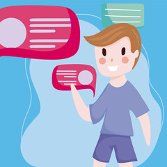 boy speech bubbles social media cartoon