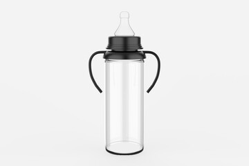 Baby milk bottle. Nutrition plastic container for a newborn for dairy product. Isolated on a white background. 3d illustration